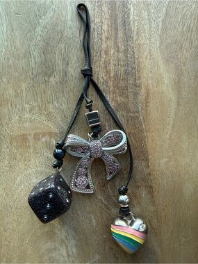 Coach Rogue 31 Loved Leather Bag Charm w/ Dice, Crystal Bow & Rainbow Heart